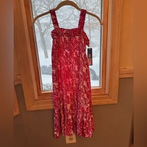 Pink Leaf Print Kids Casual Dress